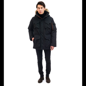 Outdoor Survival Canada OSC Men's Atka -40 Down Parka in Orca Black on Model with Front View - ScoutTech Outfitters
