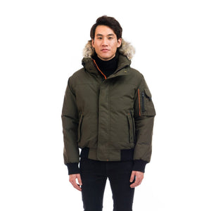 Outdoor Survival Canada OSC Men's Desna -40 Down Bomber Jackets in Alpine Moss on Model Front Facing | ScoutTech Outfitters Mississauga Store