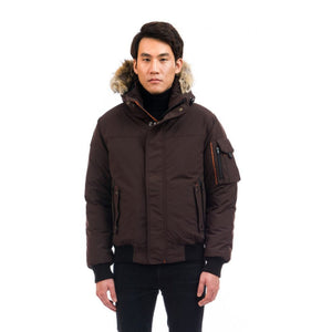 Outdoor Survival Canada OSC Men's Desna -40 Down Bomber Jackets in Chestnut Brown on Model Front Facing | ScoutTech Outfitters 