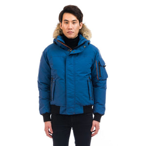 Outdoor Survival Canada OSC Men's Desna -40 Down Bomber Jackets in Indigo Blue on Model Front Pose | ScoutTech Mississauga