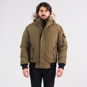 Outdoor Survival Canada OSC Men's Desna -40 Down Bomber Jackets in Military Green Front Zipped View | ScoutTech Outfitters