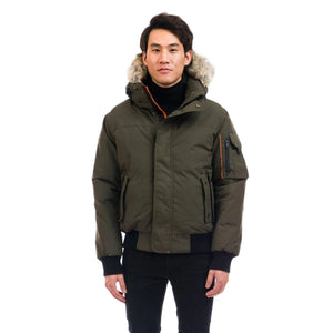 Outdoor Survival Canada OSC Men's Desna UC -20C Urban Coyote Down Bomber Jacket in Alpine Moss Front View on Model | ScoutTech Outfitters