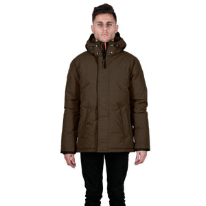 Outdoor Survival Canada OSC Men's Iqniq -20°C Urban Down Parka in Alpine Moss Front View on Model  | ScoutTech Outfitters