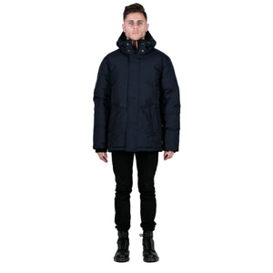 Outdoor Survival Canada OSC Men's Iqniq -20°C Urban Down Parka in Cold Lake Blue Model Front | ScoutTech Outfitters Mississauga Store