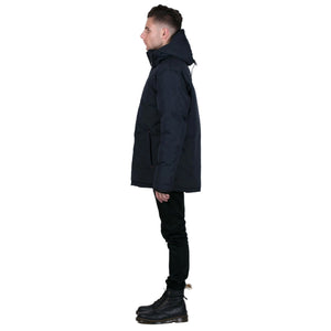 Outdoor Survival Canada OSC Men's Iqniq -20°C Urban Down Parka in Cold Lake Blue Model Left Side | ScoutTech Outfitters Mississauga Store