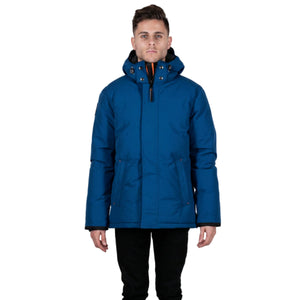 Outdoor Survival Canada OSC Men's Iqniq -20°C Urban Down Parka in Arctic Blue Front View on Model  | ScoutTech Outfitters Mississauga Store