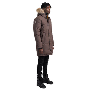 Outdoor Survival Canada OSC Men's Nevluk -40 Down Parkas Steel Grey Right Side View On Model | ScoutTech Mississauga Store