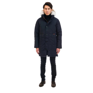 Outdoor Survival Canada OSC Men's Nevluk -40°C/F Down Parkas in Cold Lake Blue Front View on Model | ScoutTech Mississauga