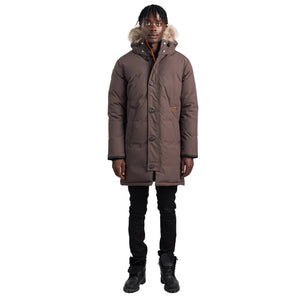 Outdoor Survival Canada OSC Men's Nevluk -40 Down Parkas in Steel Grey Front View on Model | ScoutTech Mississauga Store