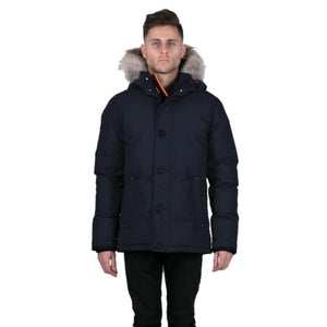 Outdoor Survival Canada OSC Men's Nyik -20C Down Parka in Cold Lake Blue Front View on Model | ScoutTech Outfitters
