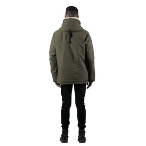Outdoor Survival Canada OSC Men's Nyik -20C Urban Shearling Jacket in Alpine Moss on Model Back View | ScoutTech Outfitters Mississauga Store