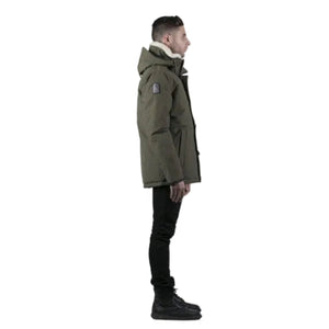 Outdoor Survival Canada OSC Men's Nyik -20C Urban Shearling Jacket in Alpine Moss on Model Right Arm Angle | ScoutTech Outfitters Mississauga Store
