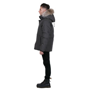 Outdoor Survival Canada OSC Men's Nyik -40 Down Parka in Orca Black Left Side View on Model | ScoutTech Outfitters 