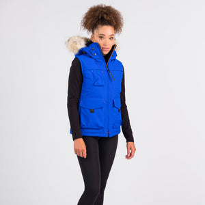 Outdoor Survival Canada OSC Miki Women's -40° Down Vest in Arctic Blue on a Model | ScoutTech Outfitters