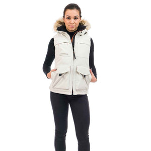 Outdoor Survival Canada OSC Miki Women's -40° Down Vest in Opal White on a Model | ScoutTech Outfitters