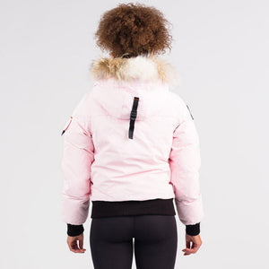 Outdoor Survival Canada OSC Nini Women's -40°C/F Down Bomber Jacket in Himalayan Pink Back View | ScoutTech Outfitters Mississauga Store