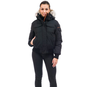 Outdoor Survival Canada OSC Nini Womens -40 Bomber Jacket in Black Using Hand Warmer Pocket | ScoutTech Outfitters