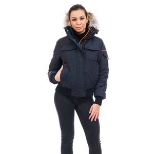 Outdoor Survival Canada OSC Nini Womens -40°C/F Bomber Jacket in Cold Lake Blue Hand Warmer Pocket View | ScoutTech Outfitters Mississauga Store