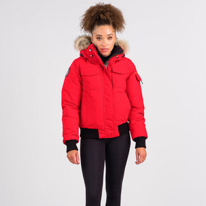 Outdoor Survival Canada OSC Nini Womens -40 Bomber Jacket in Red Alert on Model | ScoutTech Outfitters