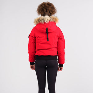Outdoor Survival Canada OSC Nini Womens -40 Bomber Jacket in Red Alert on Model Back View | ScoutTech Outfitters