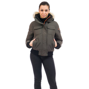 Outdoor Survival Canada OSC Nini Womens -40 Bomber Jacket in Steel Grey Using Hand Warmer Pockets | ScoutTech Outfitters