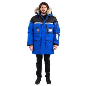 Outdoor Survival Canada OSC Unisex -60C Mission Expedition Down Parkas Male Wearing Blue - ScoutTech Outfitters Mississauga Store