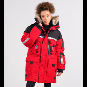 Outdoor Survival Canada OSC Unisex -60°C Mission Expedition Down Parkas Female Wearing Red Jacket | ScoutTech Outfitters Mississauga Store