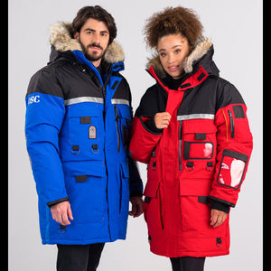Outdoor Survival Canada OSC Mission -60°C Expedition Down Parka Blue Displayed on a Male and Red on Female | ScoutTech Outfitters