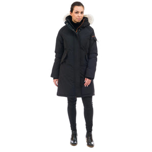 Outdoor Survival Canada OSC Women's Karima -40 Down Parka in Orca Black on a model front casual view | ScoutTech Outfitters