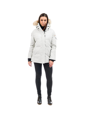 Outdoor Survival Canada OSC Women's Nukka -40 Down Parka in Pure White on Model Front View | ScoutTech Outfitters 