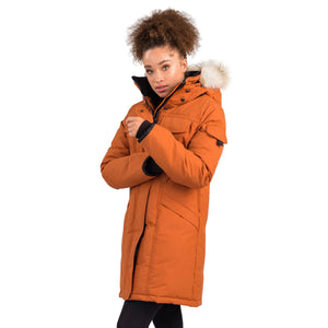 Outdoor Survival Canada OSC Women's Jaci -40C/F Down Parka on Model in Copper Creek Orange Front Action View | ScoutTech Outfitters Mississauga Store