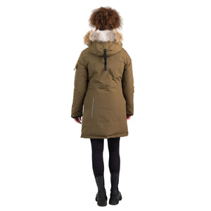 Outdoor Survival Canada OSC Women's Jaci -40C/F Down Parka on Model in Military Green Back View | ScoutTech Outfitters