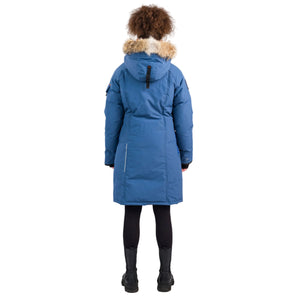 Outdoor Survival Canada OSC Women's Karima -40 Down Parka in Indigo Blue on a model back side | ScoutTech Outfitters