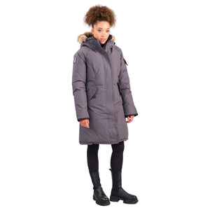 Outdoor Survival Canada OSC Women's Karima -40 Down Parka in Charcoal Grey on a model front angle | ScoutTech Outfitters