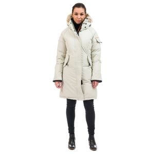 Outdoor Survival Canada OSC Women's Karima -40 Down Parka in Opal on a model front view | ScoutTech Outfitters