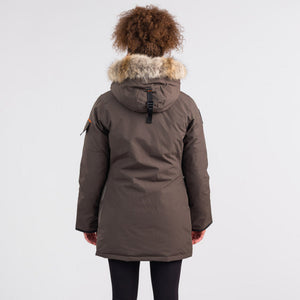Outdoor Survival Canada OSC Women's Kasa -40 Down Parka in Steel Grey on Model Back Side | ScoutTech Outfitters