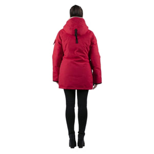 Outdoor Survival Canada OSC Womens Kasa US -20C Urban Shearling Trim Down Jacket in Red Alert Back View | ScoutTech Outfitters