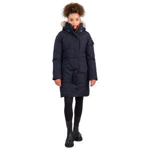 OS1081 Outdoor Survival Canada OSC Women's Nisto -40°C/F Down Parka in Cold Lake Blue Front on a Model | ScoutTech Outfitters Mississauga Store