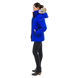 Outdoor Survival Canada OSC Women's Nukka -40 Down Parka in Arctic Blue on Model Left Side View | ScoutTech Outfitters
