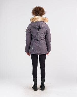 Outdoor Survival Canada OSC Women's Nukka -40 Down Parka in Charcoal Grey on Model Back View | ScoutTech Outfitters