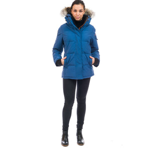 Outdoor Survival Canada OSC Women's Nukka -40 Down Parka in Indigo Blue on Model Front View | ScoutTech Mississauga
