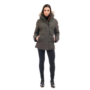 Outdoor Survival Canada OSC Women's Nukka -40 Down Parka in Steel Grey on Model Front View | ScoutTech Outfitters