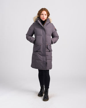 Outdoor Survival Canada OSC Women's Siku -40 Down Parka in Charcoal Grey Both Hands in Fleece Lined Warmer Pockets | ScoutTech Outfitters