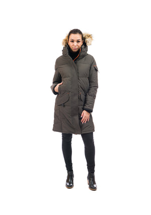 Outdoor Survival Canada OSC Women's Siku -40 Down Parka in Steel Grey Right Hand in Fleece Lined Pocket | ScoutTech Outfitters
