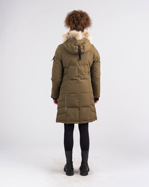 Outdoor Survival Canada OSC Women's Siku -40 Parka in Military Green Back View on Model | ScoutTech Outfitters Mississauga Store