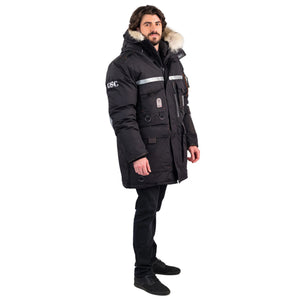 Outdoor Survival Canada Unisex OSC Mission Expedition -60°C Down Parka in Black On Male Model Right Side View | ScoutTech Outfitters