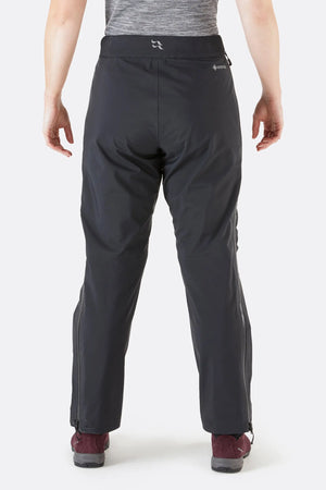 Rab Women's Kangri GTX Rain Pants in Black with Rear View with RAB and Gore-Tex Logos | ScoutTech Outfitters Mississauga