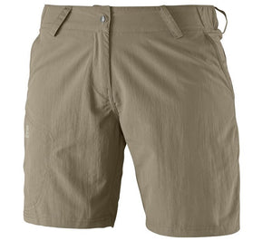 Salomon Women's Elemental Hiking Shorts in Khaki Front View | ScoutTech Outfitters Mississauga Store