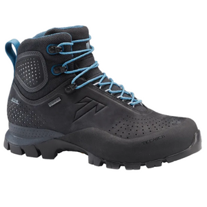 Tecnica Women's Forge GTX Leather Waterproof Trekking Boots in Charcoal Grey With Blue Laces Side View | ScoutTech Outfitters Mississauga Store