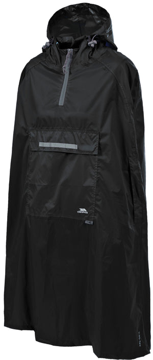 Trespass Unisex Qikpac Packaway Waterproof and Breathable Travel Ponchos in Black | ScoutTech Outfitters
